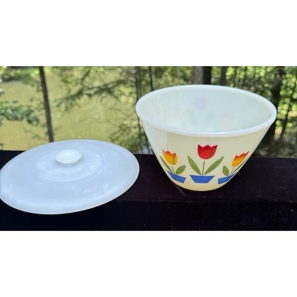 Vintage Fire King Anchor Hocking Tulip 8" Mixing Bowl & Lid For Large 9” Bowl - Picture 1 of 12